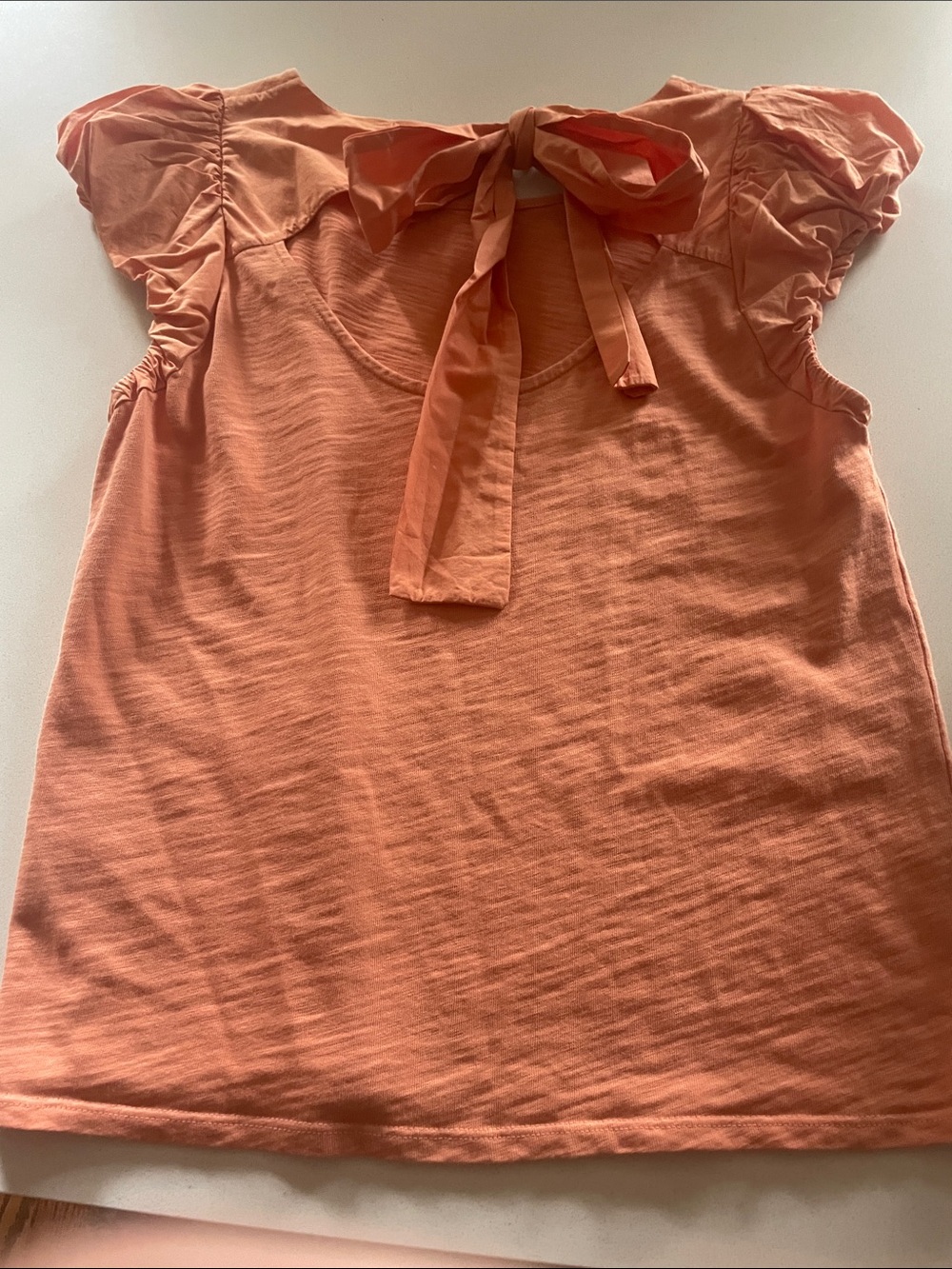 Nation LTD Audra Tee Ruffle Puff  Sleeve Top Coral Medium 100% Cotton - Picture 8 of 10